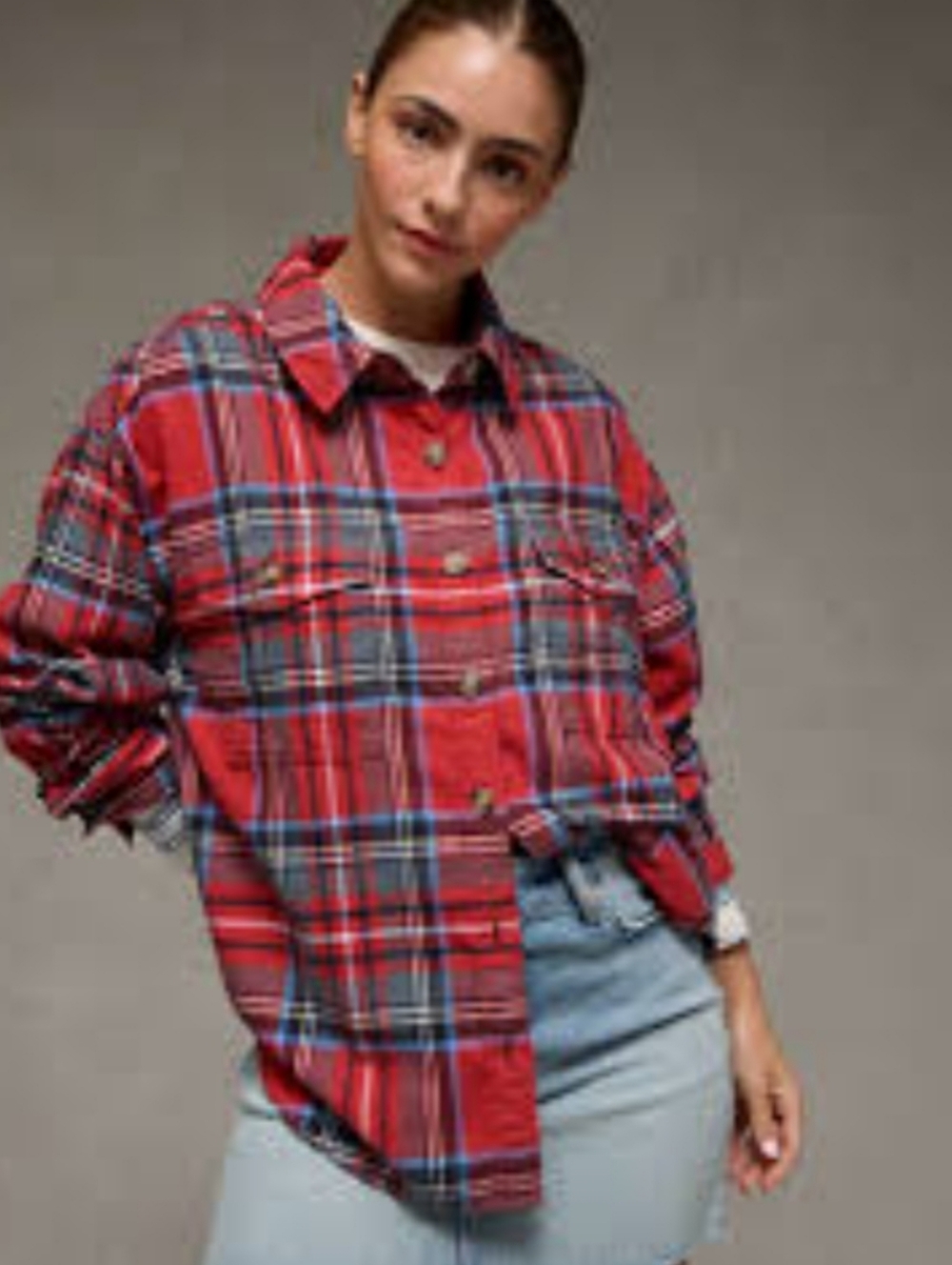 American Eagle Oversize Flannel Shirt Plaid Large